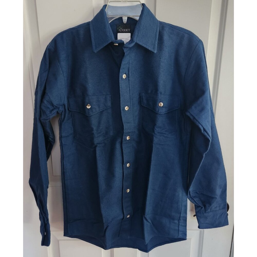 Codet Royal Blue Small Flannel Button Front Shirt USA Made 100 % Cotton Vintage